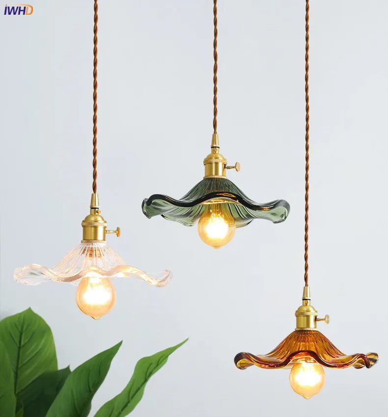 Colorful Glass with Brass Nordic Style Simple LED Pendant Light