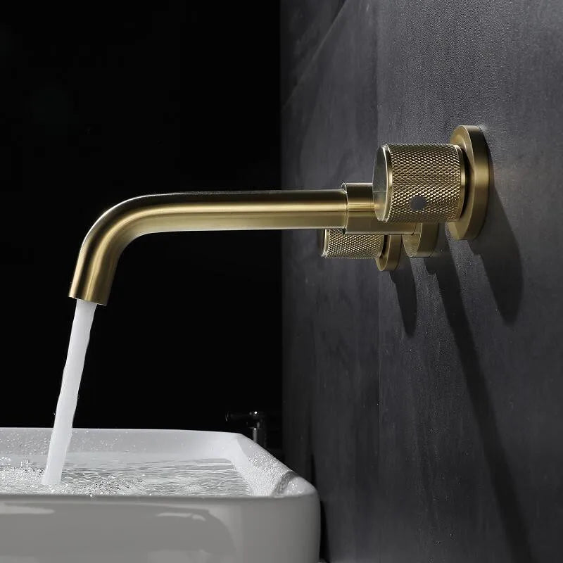 Bathroom Faucet Brushed Gold Bathroom Basin Faucet Cold And Hot Brass Sink Mixer Sink Tap Single Handle Wall Mounted Water Tap