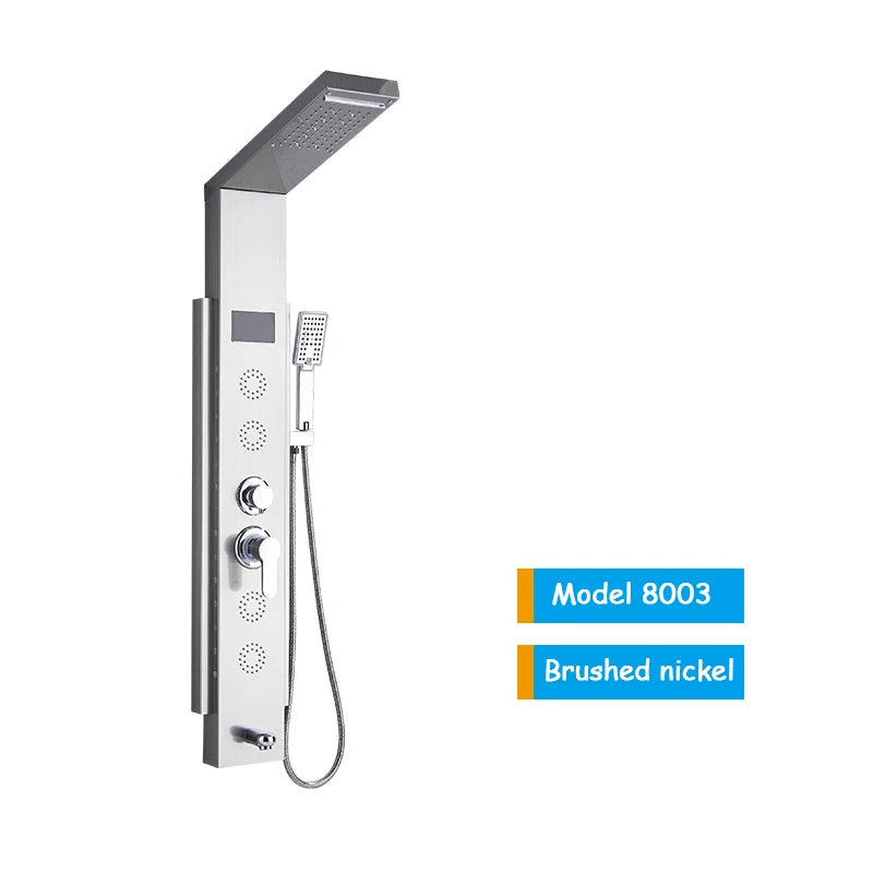 Luxury Massage Jet LED Shower Column in Brushed Nickel