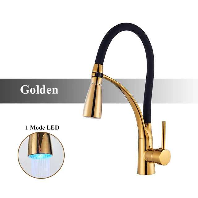 Brushed Nickel Rubber Kitchen Faucet Mixer Tap Rotation Pull Down Stream Sprayer Taps Hot Cold Water Tap One Handle Kitchen Tap