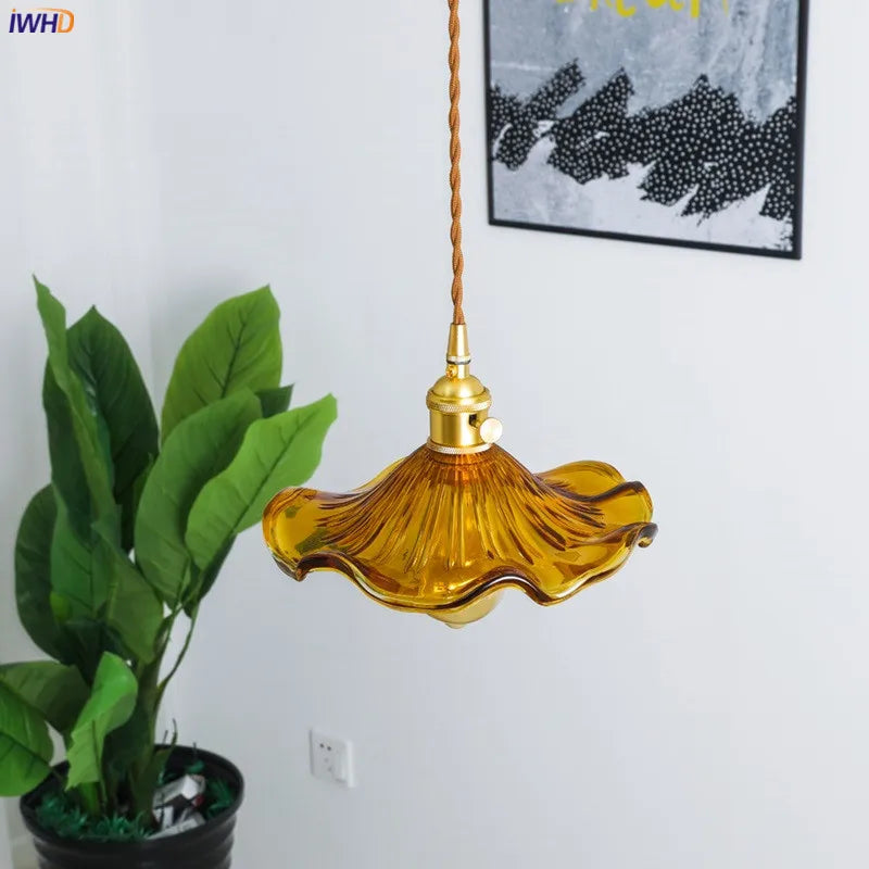 Colorful Glass with Brass Nordic Style Simple LED Pendant Light