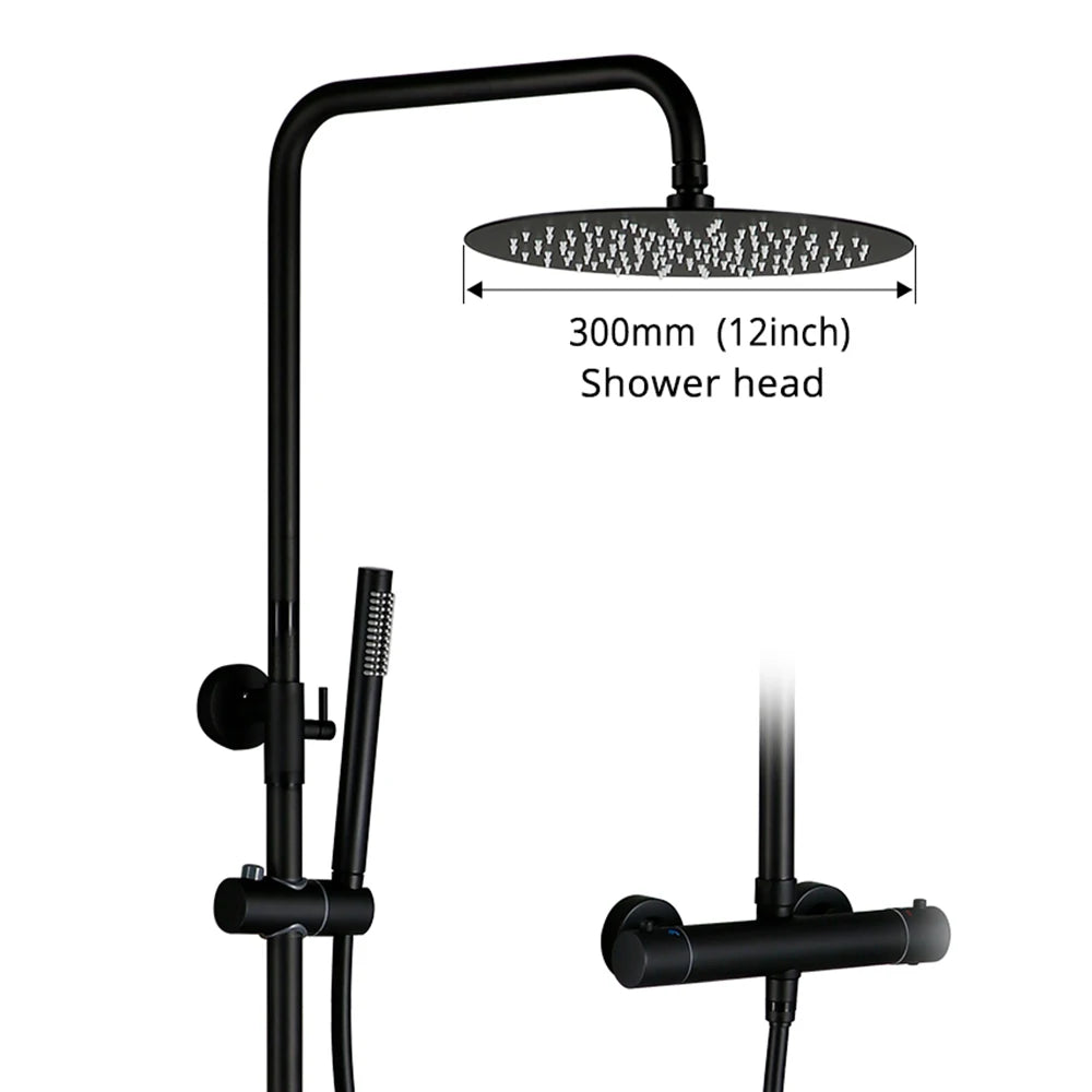 Shower System With Thermostatic Shower Faucet Thermostat Bathroom Mixer Tap Rain Head Wall-Mount Handheld Sprayer