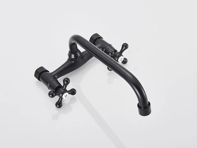 Rozin Black Basin Faucet Wall Mounted Dual Handles Bathroom Faucets Swivel Spout Antique Brass Crane Hot Cold Water Mixer Tap
