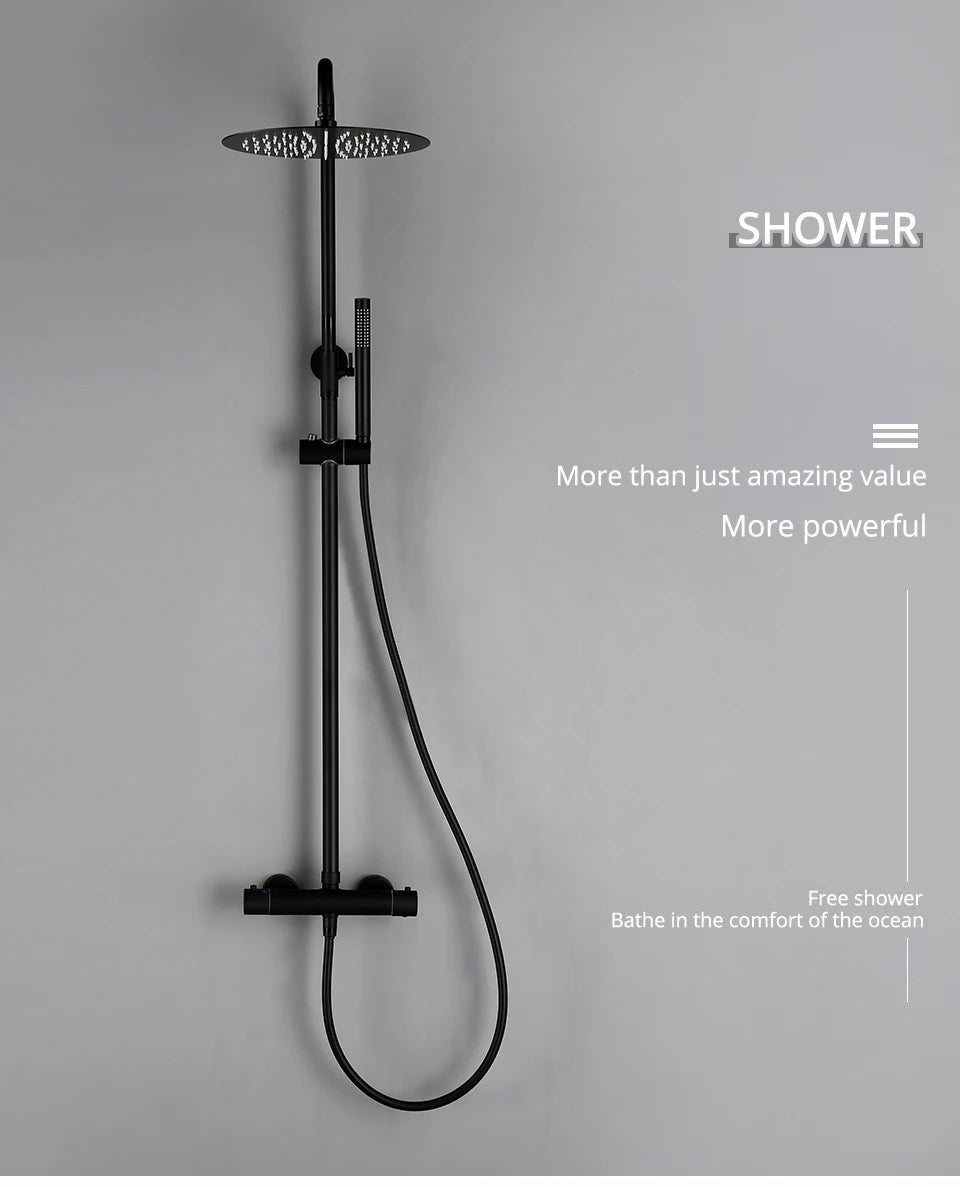 Black Thermostatic Shower Set Mixer Tap System Built-in Bathtub Faucet With Thermostat Diverter Valve Handheld Wall Rain Head
