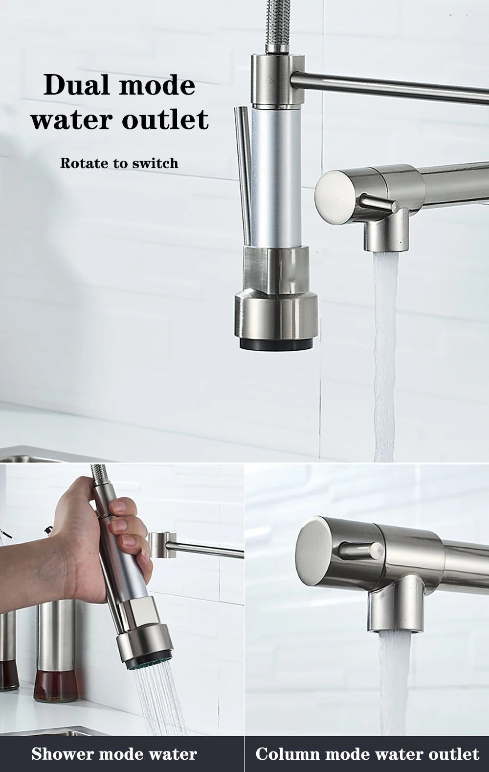 DQOK Black Brushed Spring Pull Down Kitchen Sink Faucet Hot & Cold Water Mixer Crane Tap with Dual Spout Deck Mounted