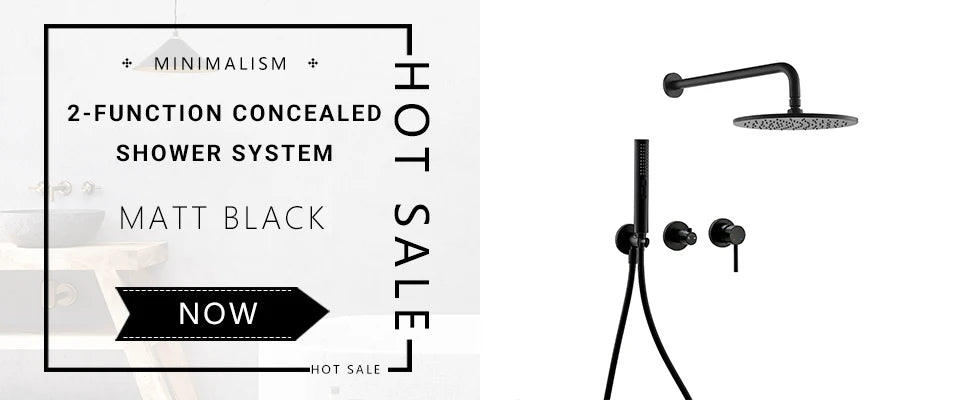 Bagnolux Brass Matte Black Wall Embed Mount 3-Function Concealed Shower System 10 Inch Top Rain Spray Bathroom Faucet