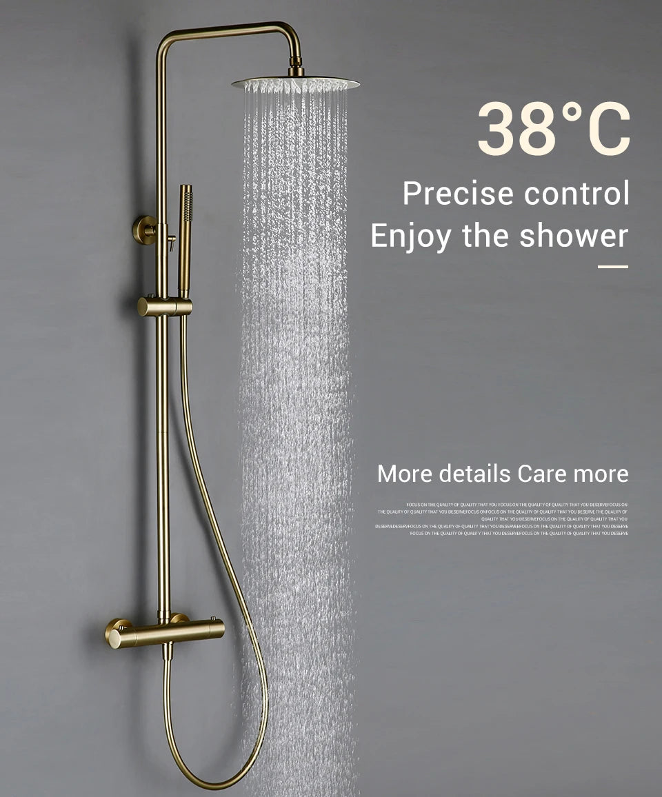 Shower System With Thermostatic Shower Faucet Thermostat Bathroom Mixer Tap Rain Head Wall-Mount Handheld Sprayer