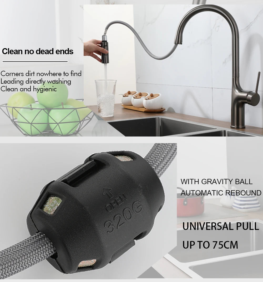 Deck Mounted Kitchen Faucet Pull Out Mixer Tap Bagnolux Gun Gray Brass Two Function Single Handle Hot and Cold Water Crane