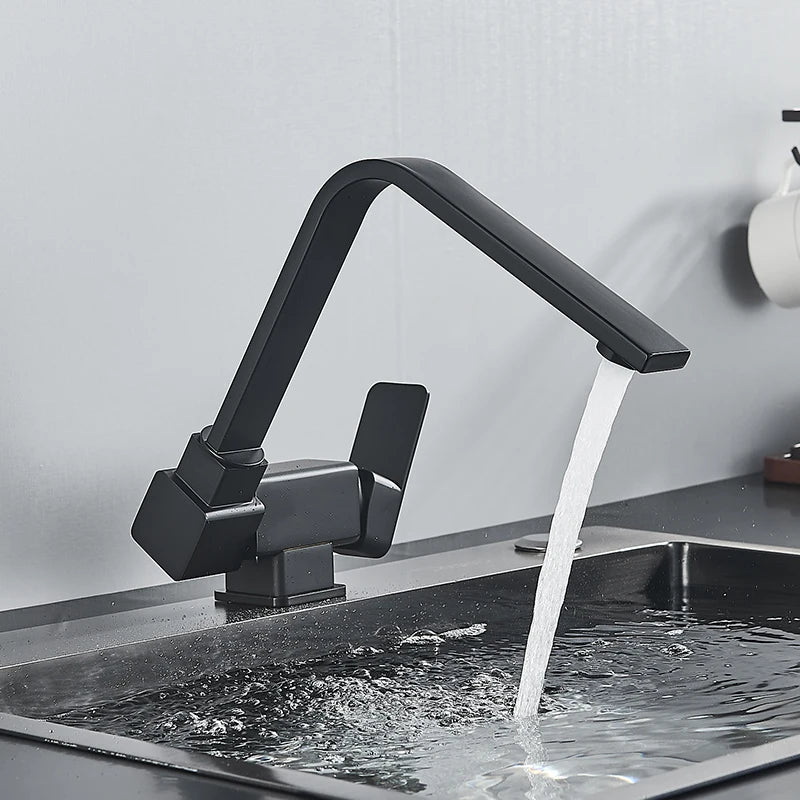 Black Kitchen Faucet 360° Rotating Fold Hot Cold Water Mixer Tap Deck Mount Sink Faucets 304 stainless steel quality Crane