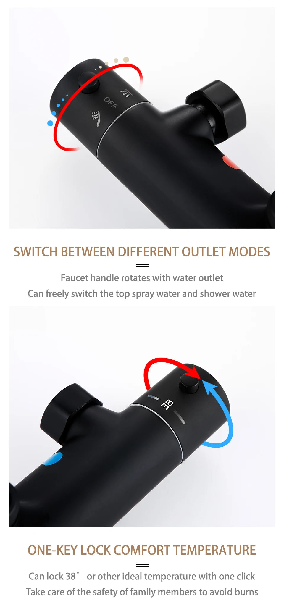 Black Thermostatic Shower Set Mixer Tap System Built-in Bathtub Faucet With Thermostat Diverter Valve Handheld Wall Rain Head