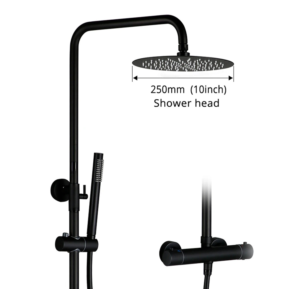 Shower System With Thermostatic Shower Faucet Thermostat Bathroom Mixer Tap Rain Head Wall-Mount Handheld Sprayer