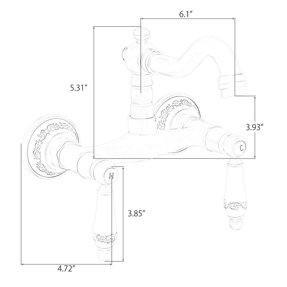 Wall Mount Antique Faucet Antique Brass Kitchen Faucet Dual Cold Hot Water Mixer Tap 360 Degree Rotation Kitchen Sink Faucet