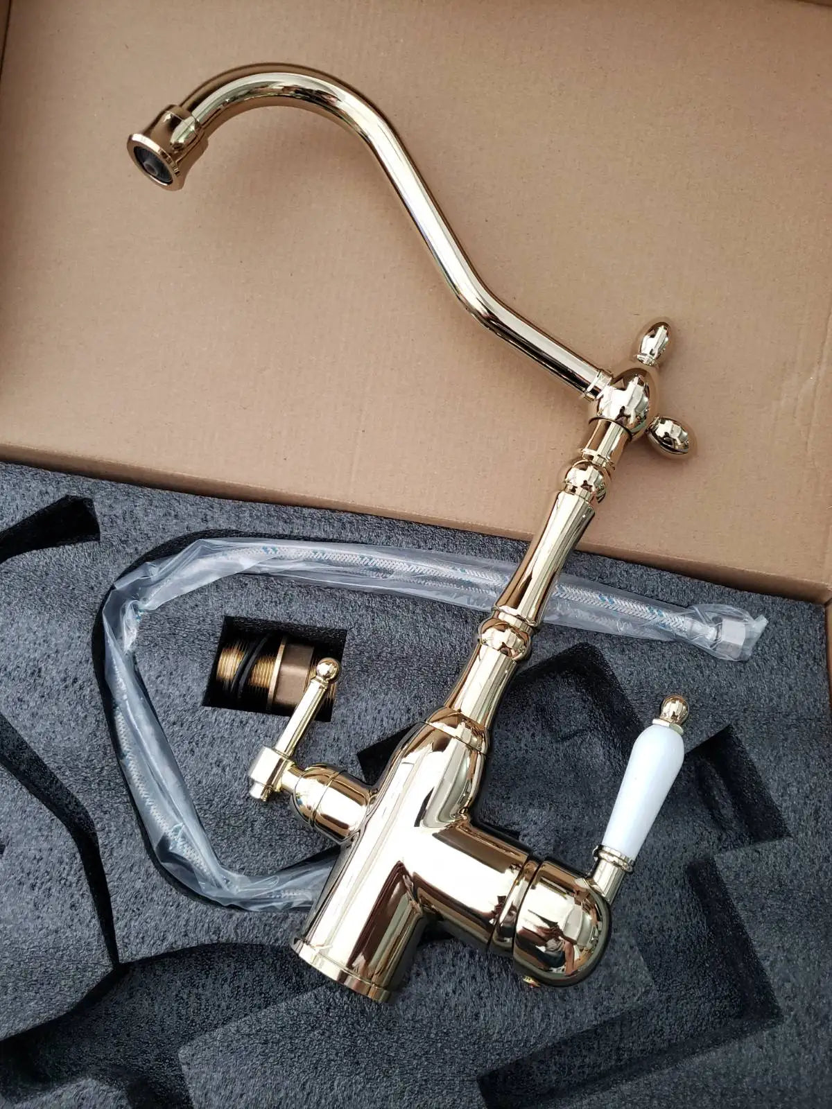 Golden Kitchen Filter Faucet Brass 360 Rotation Purification Kitchen Faucet Double Handle Dual Water Mode Hot Cold Mixer Taps