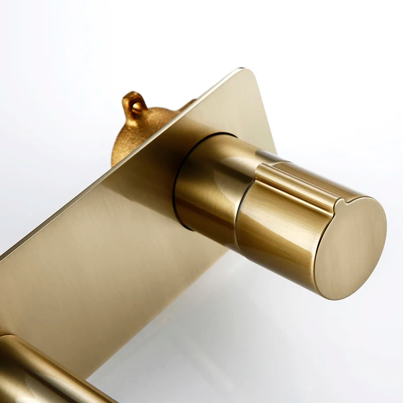 Smesiteli Bathroom Vanity Sink Faucet With Cover Plate Hot And Cold Wall-Mount Mixer Tap In Brushed Gold Taps With Knob