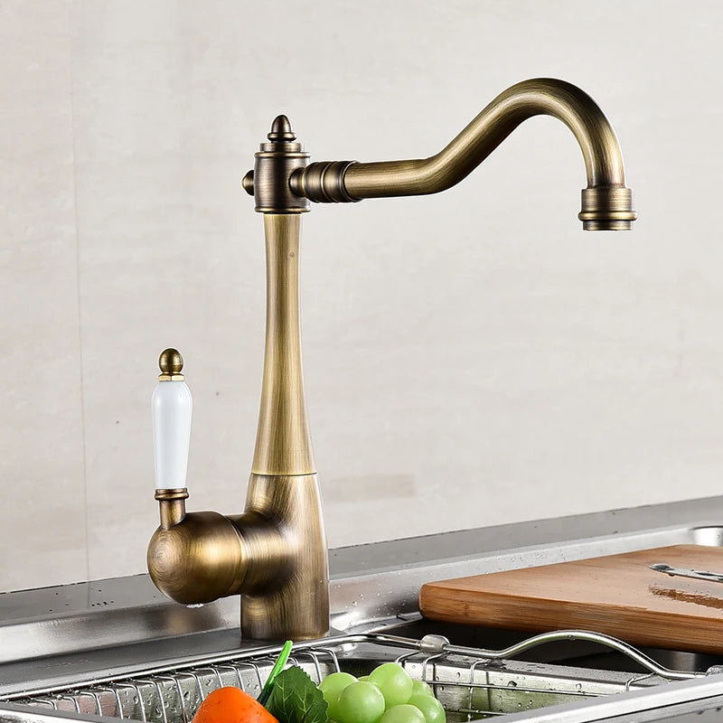 Antique Bronze Kitchen faucets 360 Rotate Swivel Faucet Hot Cold Water Tap Mixer Kitchen Sink Faucet ELK331
