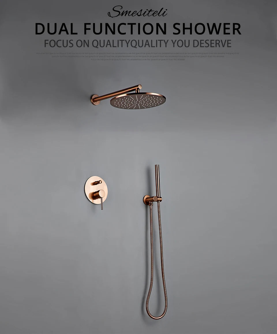 Shower Set Bath Brushed Rose Gold Rainfall Bathroom Faucet Brass Diverter Mixer Tap Hand Held 8-12" Head Wall Arm Valve Kit