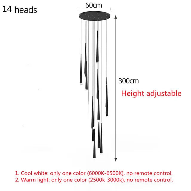 Postmodern Golden Black Long Luxury Crystal LED Chandeliers