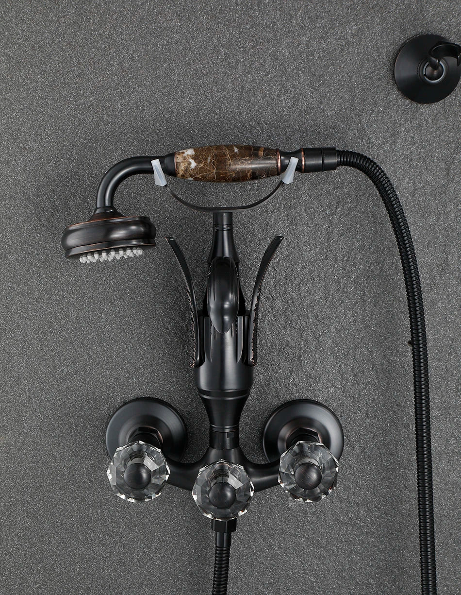 Luxury Golden Bathroom Swan Bathtub Faucet Wall Mounted Cold Hot Water Bath Shower Mixer Tap Brass Handshower Crystal handwheel