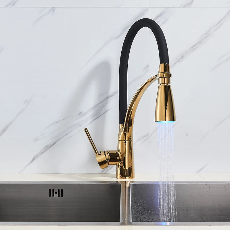 Brushed Nickel Rubber Kitchen Faucet Mixer Tap Rotation Pull Down Stream Sprayer Taps Hot Cold Water Tap One Handle Kitchen Tap