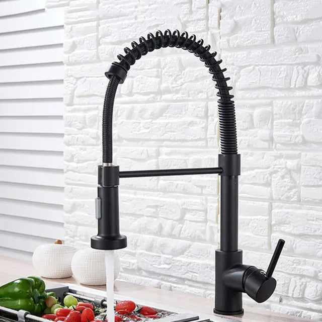 Kitchen Faucet Pull Out Stream Sprayer Deck Mounted Matte Black Mixer Tap 360 Degree Rotation  Kitchen Sink Hot Cold Taps