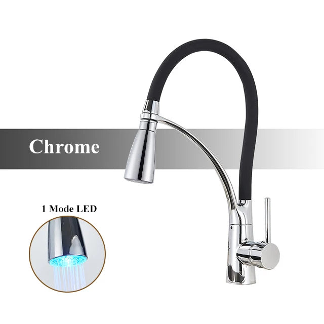 Brushed Nickel Rubber Kitchen Faucet Mixer Tap Rotation Pull Down Stream Sprayer Taps Hot Cold Water Tap One Handle Kitchen Tap