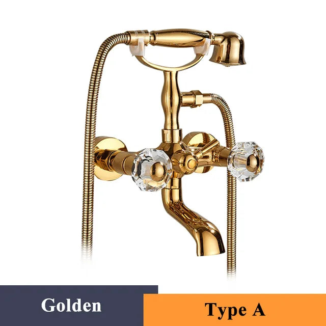 ULGKSD Antique Bronze Bathtub Shower Faucet W/ Brass Spray Wall Mount Hot and Cold Water Mixer Tap Para Bath Shower