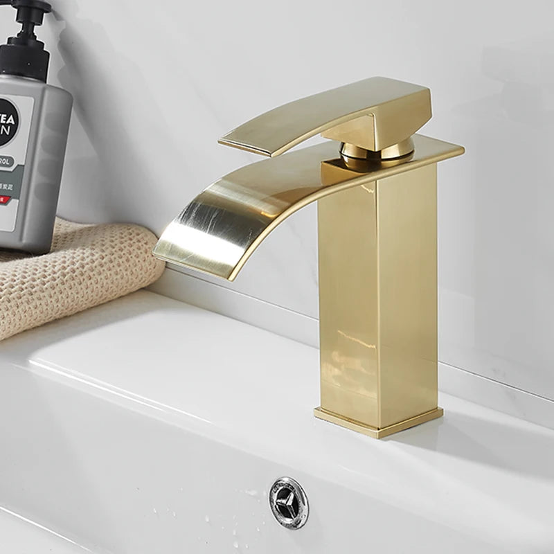 Matte Black Basin Faucet Waterfall Washbasin Vanity Above Counter Sink Faucet Hot & Cold Mixer Tap Deck Mounted Bathroom Crane