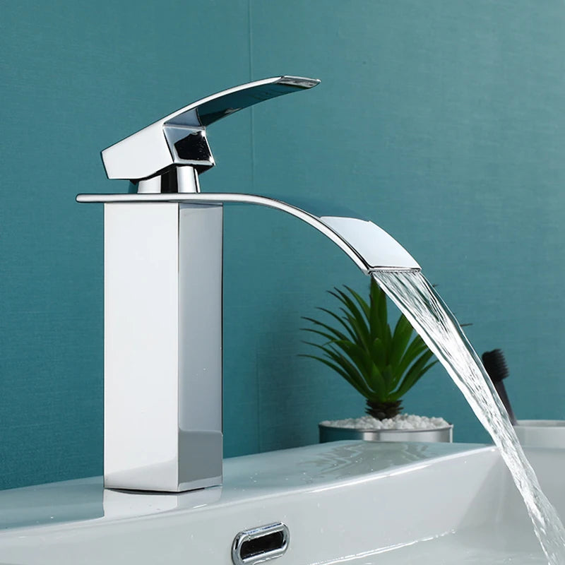 Matte Black Basin Faucet Waterfall Washbasin Vanity Above Counter Sink Faucet Hot & Cold Mixer Tap Deck Mounted Bathroom Crane
