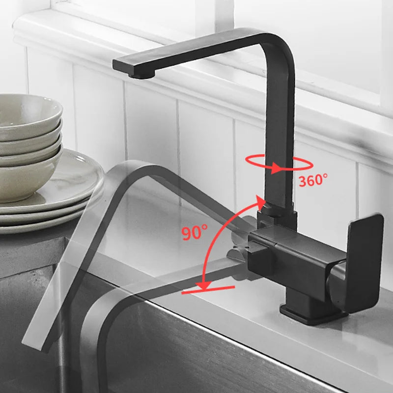 Black Kitchen Faucet 360° Rotating Fold Hot Cold Water Mixer Tap Deck Mount Sink Faucets 304 stainless steel quality Crane