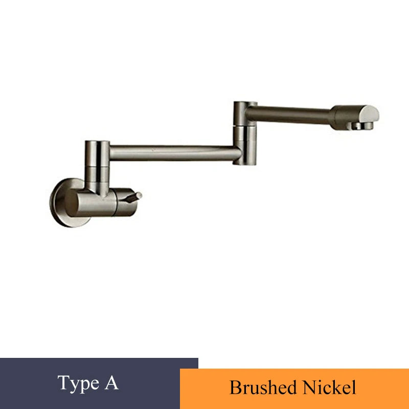 Brushed Gold Kitchen Faucet Wall Mount Bathroom Basin Faucet Cold Water Washing Tap Rotate Folding Spout Brass Vanity Sink Crane