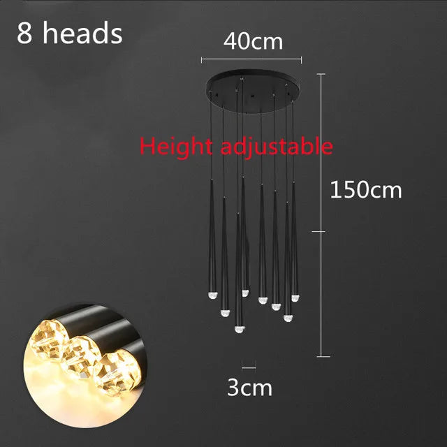 Postmodern Golden Black Long Luxury Crystal LED Chandeliers