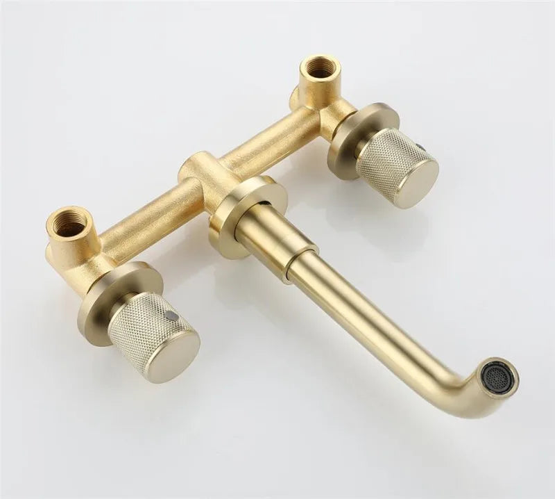 Bathroom Faucet Brushed Gold Bathroom Basin Faucet Cold And Hot Brass Sink Mixer Sink Tap Single Handle Wall Mounted Water Tap