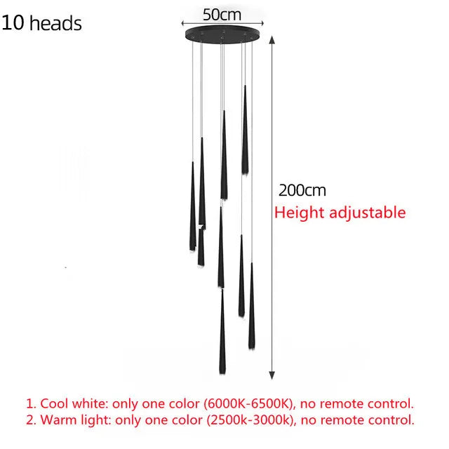 Postmodern Golden Black Long Luxury Crystal LED Chandeliers