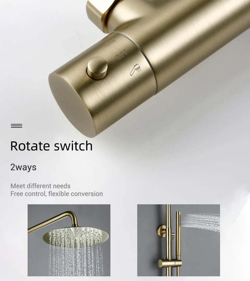 Shower System With Thermostatic Shower Faucet Thermostat Bathroom Mixer Tap Rain Head Wall-Mount Handheld Sprayer