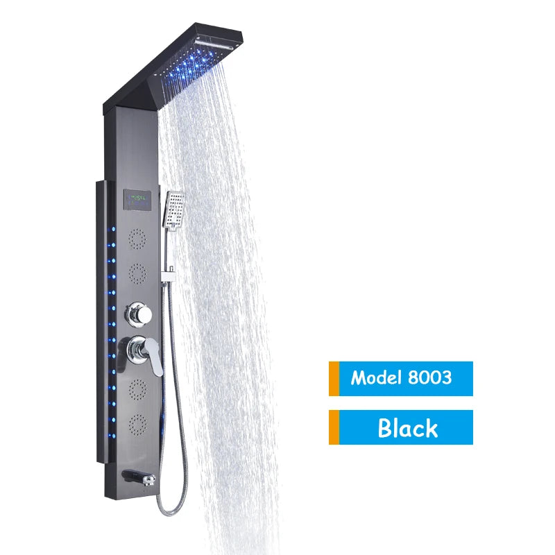 Luxury Massage Jet LED Shower Column in Brushed Nickel