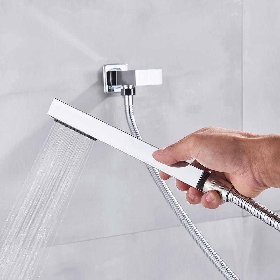 Luxury Waterfall Rainfall Shower Faucet Thermostat Valve Mixers Wall Mounted Thermostatic Shower Set With Handshower