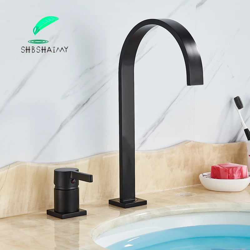 SHBSHAIMY Brushed Golden Basin Faucet Single Handle Widespread Sink Faucet Bathroom Mixer Tap Wide Spout Vessel Hot Cold Water