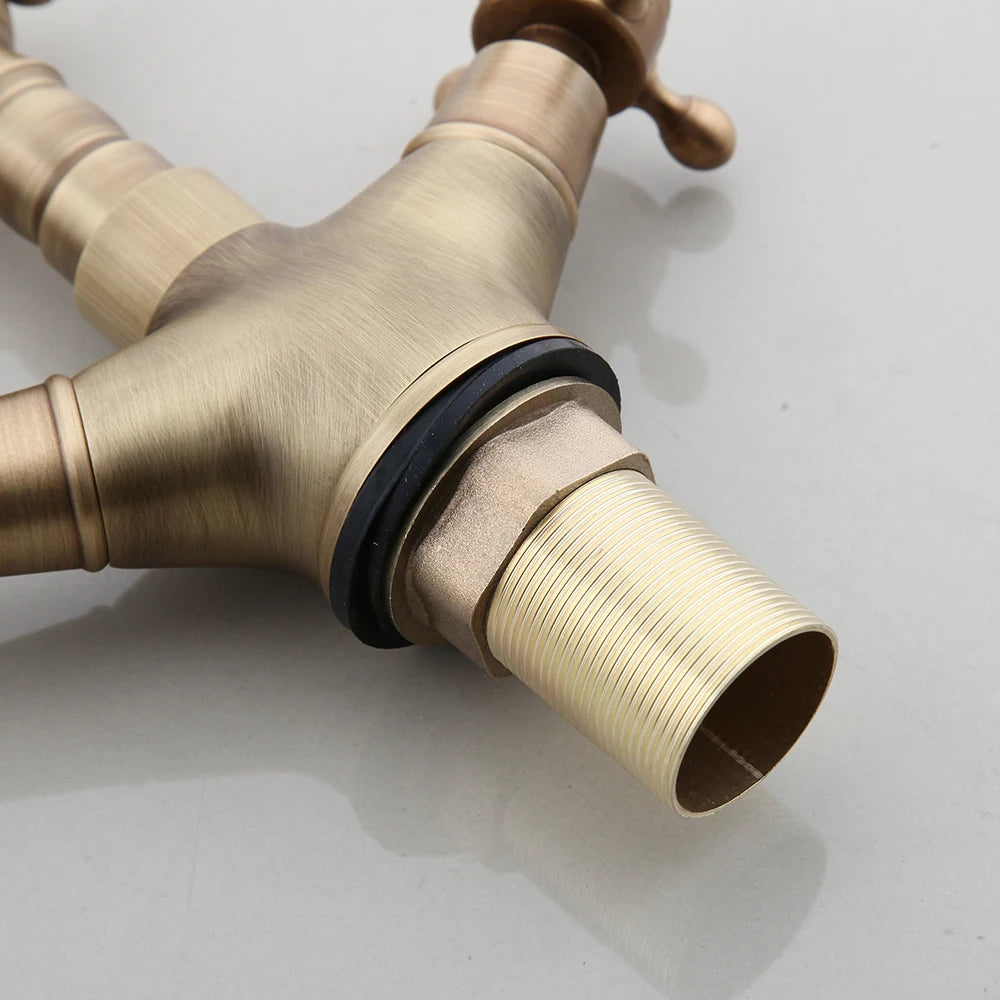 ZAPPO Antique Brass Bathroom Sink Mixer Faucet Dual Handle Hot and Cold Water Mixer Tap with 360 Swivel Spout Taps Deck Mounted