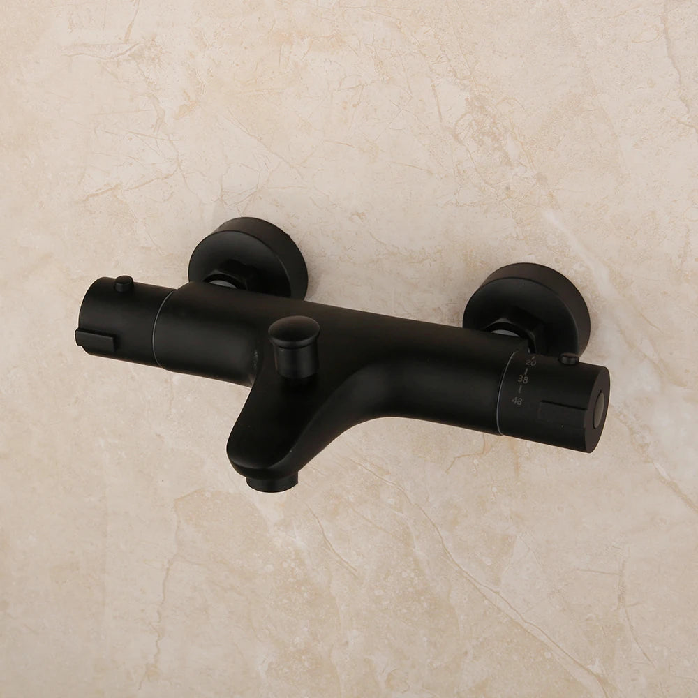 Monite Wall Mounted Thermostatic Mixer Taps Matte Black Shower Faucet Set Exposed Bathtub Basin Sink Faucet Hand Shower Set
