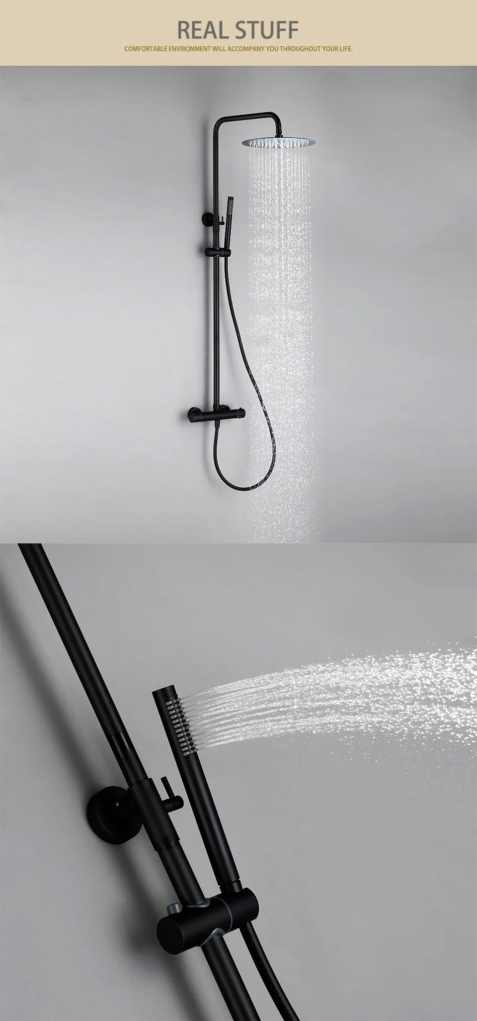 Black Thermostatic Shower Set Mixer Tap System Built-in Bathtub Faucet With Thermostat Diverter Valve Handheld Wall Rain Head