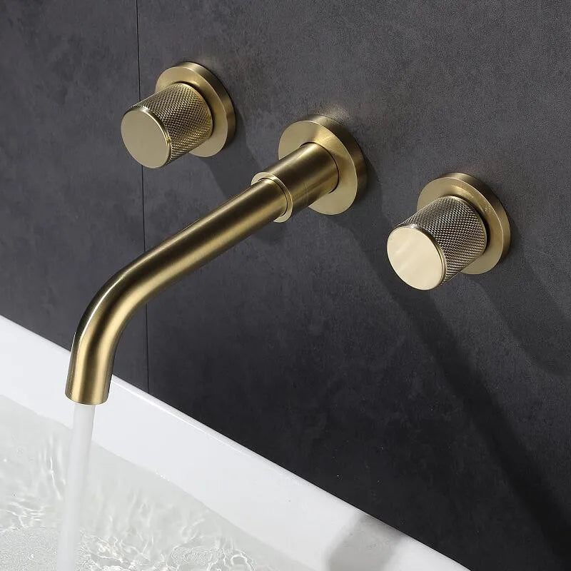 Bathroom Faucet Brushed Gold Bathroom Basin Faucet Cold And Hot Brass Sink Mixer Sink Tap Single Handle Wall Mounted Water Tap