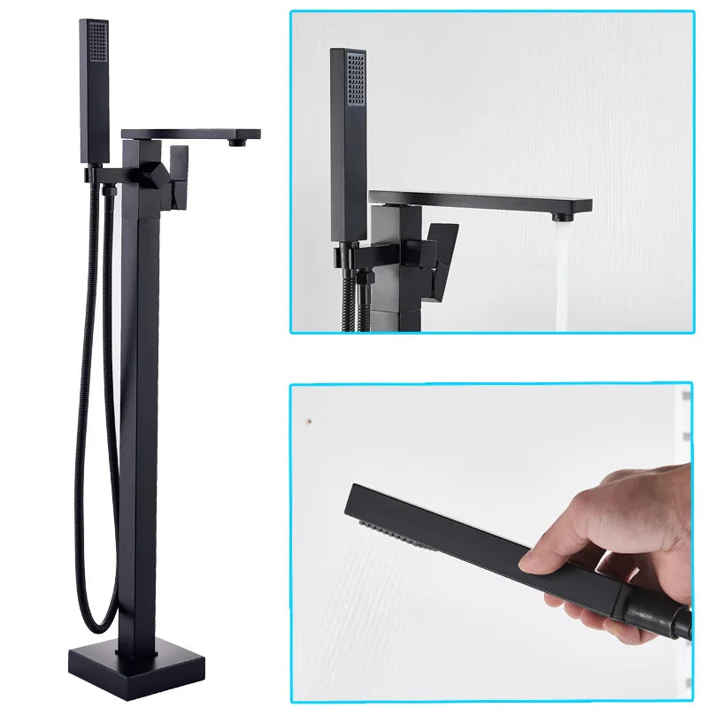 Luxury Matte Black Bathtub Faucet Freestanding Bathroom Tub Faucet  6 Types Spout Floor Mounted Bath Shower Mixer Tap