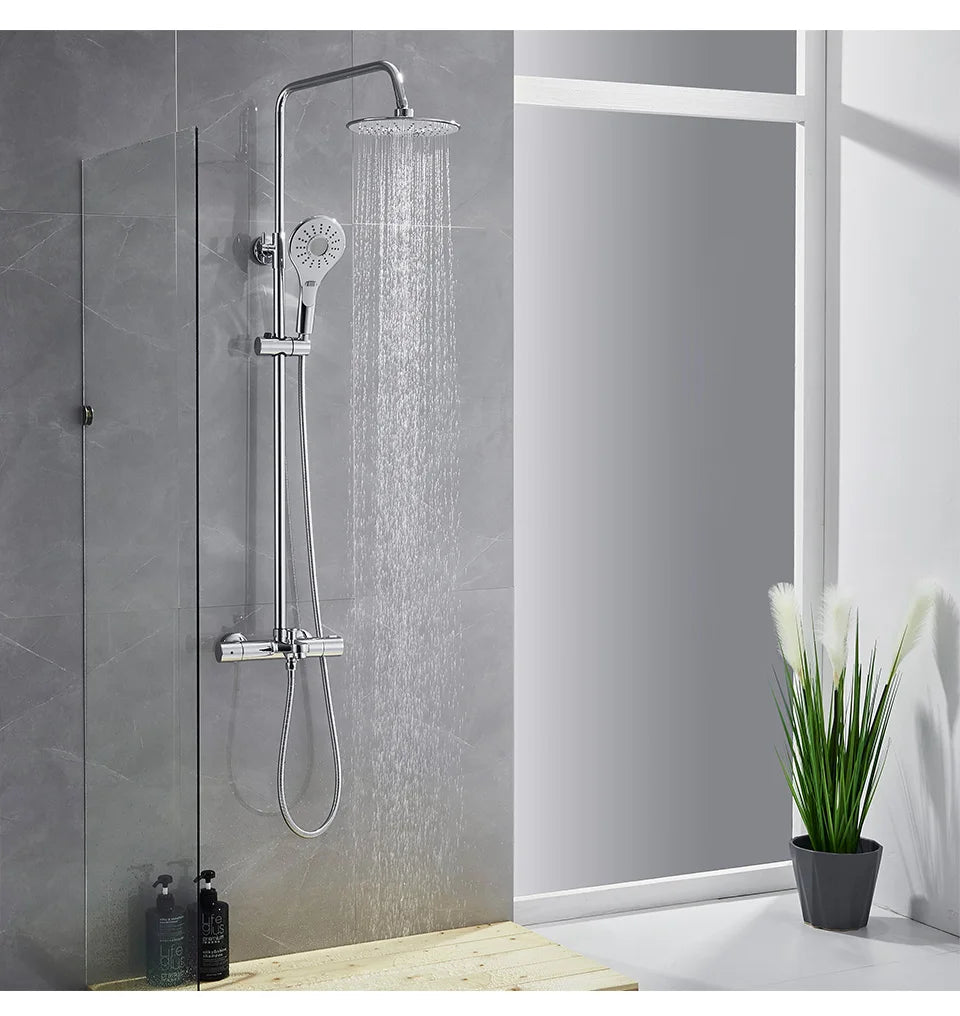 ROVATE Thermostatic Shower Systems with Rain Shower and Adjustable Handheld Shower,Bathroom Shower Set Fixtures