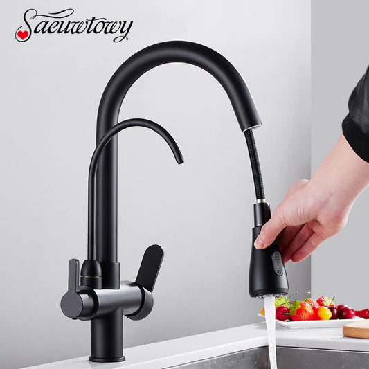 Filter Kitchen Faucet Brushed Nickel Brass Kitchen Faucet With Pure Water Pull Out Style Kitchen Faucet  Rotatble Hot Cold Crane