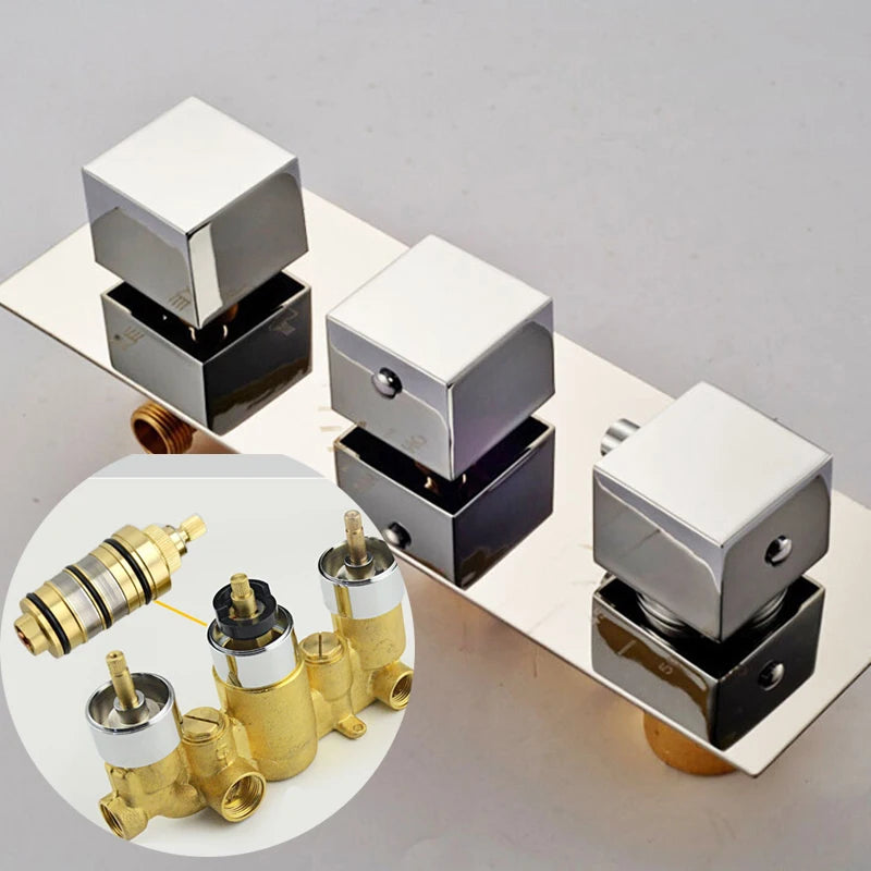Modern Bathroom Rain Waterfall Shower Set Thermostatic Mixer Bath Shower Mixer Tap Brass Body