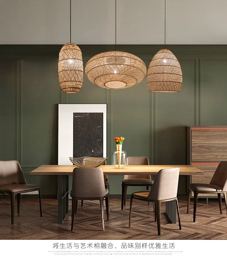 Natural Rattan Lamp Pendant light New Chinese Style Hand-woven Pendant Light for Living Room Hanging Luminaire Dining Room light