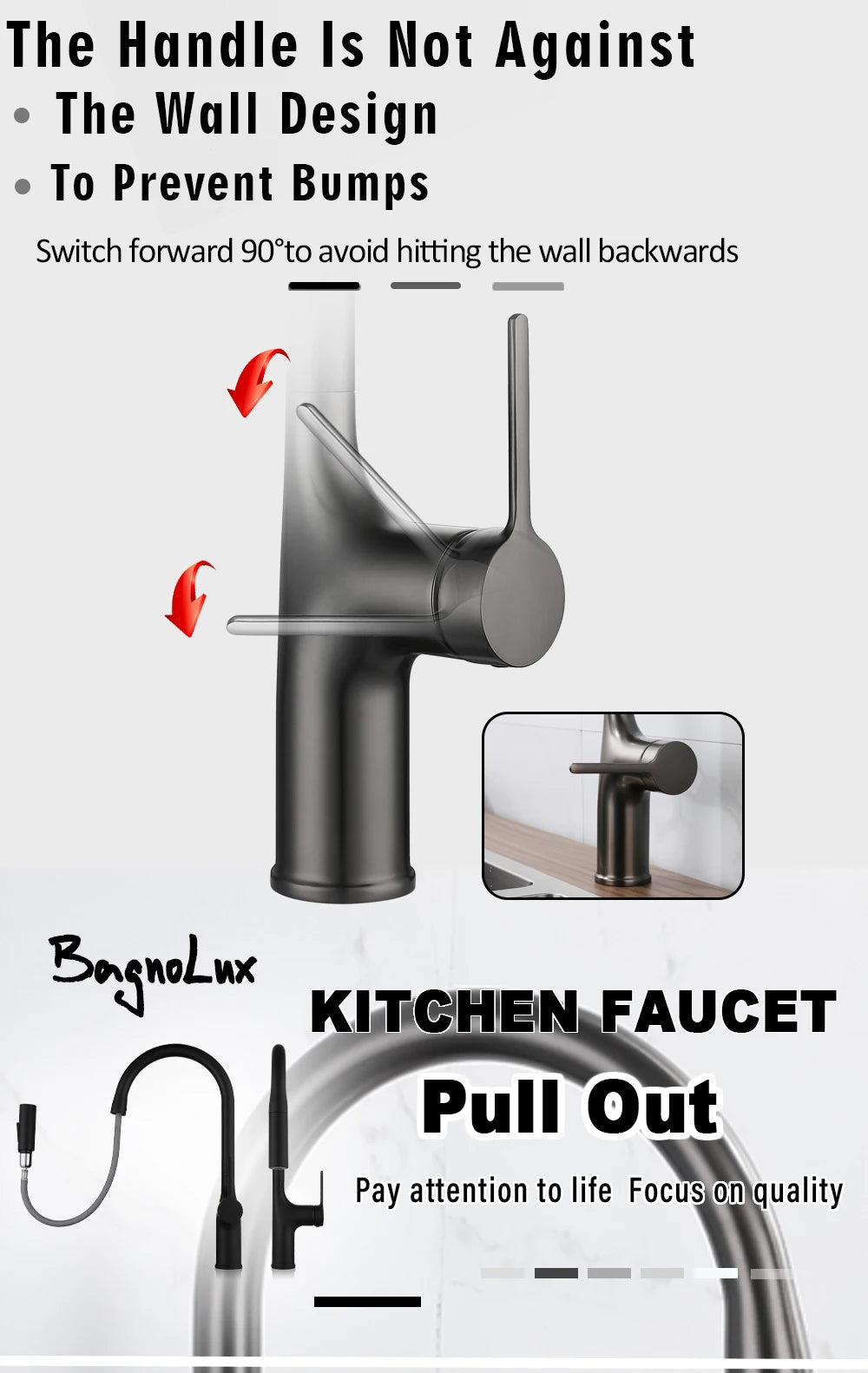 Deck Mounted Kitchen Faucet Pull Out Mixer Tap Bagnolux Gun Gray Brass Two Function Single Handle Hot and Cold Water Crane