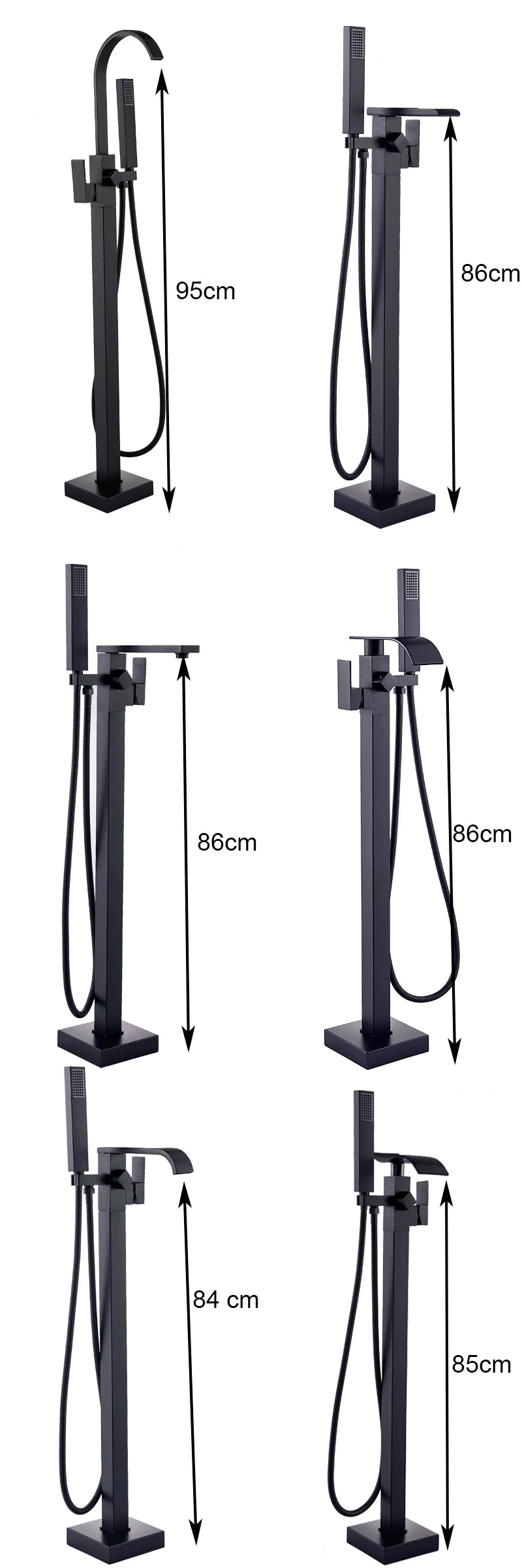 Luxury Matte Black Bathtub Faucet Freestanding Bathroom Tub Faucet  6 Types Spout Floor Mounted Bath Shower Mixer Tap