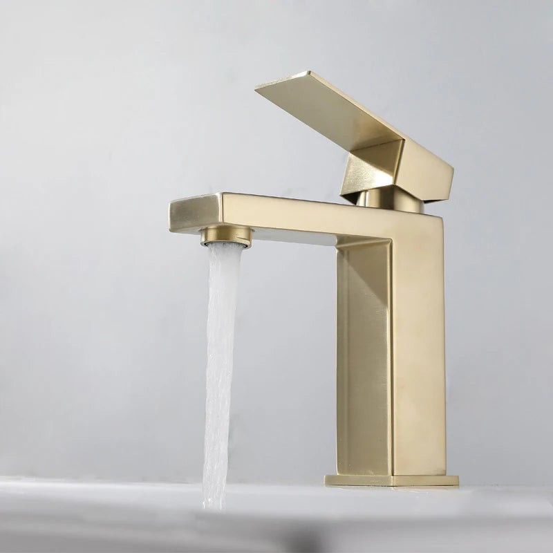 Modern Basin Sink Bathroom Faucet Deck Mounted Hot Cold Water Basin Mixer Taps Gold Lavatory Sink Tap Stainless Steel Faucets