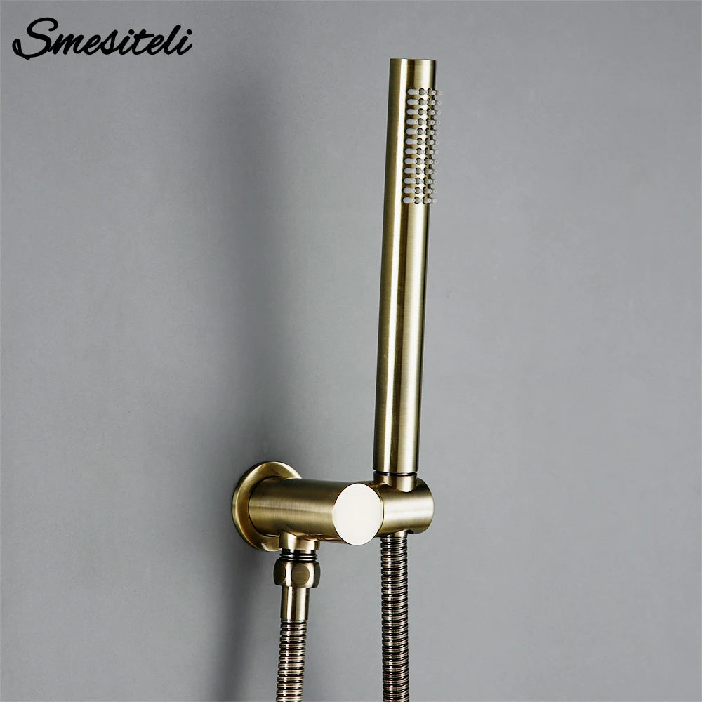 Smesiteli Brass Brushed Gold Wall-Mounted Hand Shower Head With Water Outlet Bracket Replacement Tap Bathroom Faucet